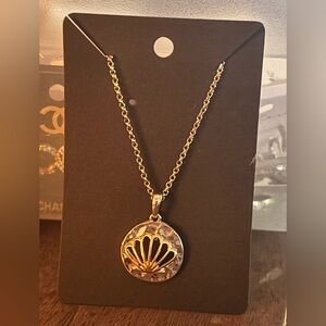 Elegant Silver with Gold Shell Pendant Necklace